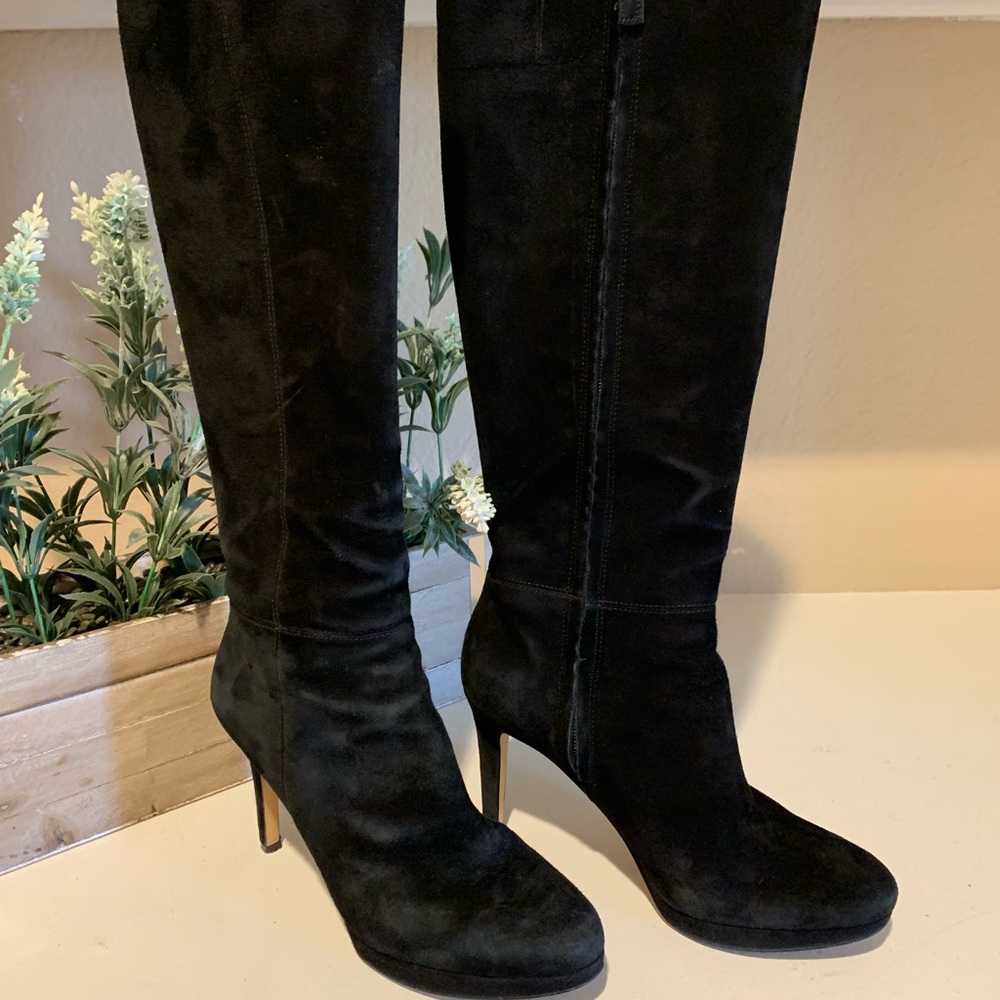 Nine West tall platform black suede boots